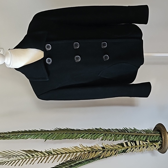 Mossimo Black Herringbone Patterned Double Button Wool Blend Coat - Picture 1 of 12